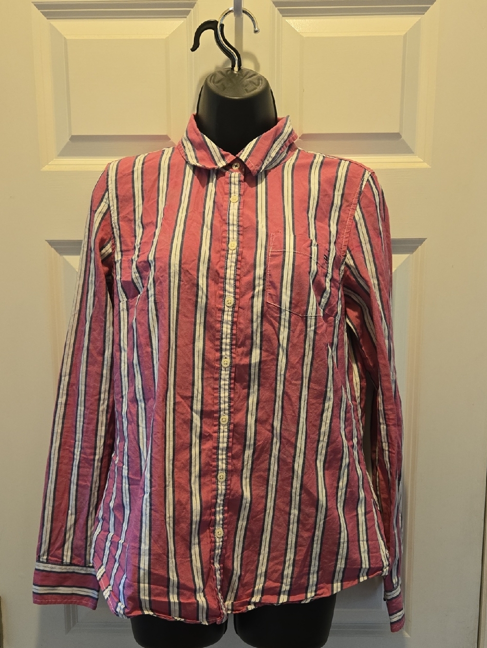 Vintage Y2K Tommy Hilfiger Top M Button Down Shirt Striped Cotton Long Sleeve